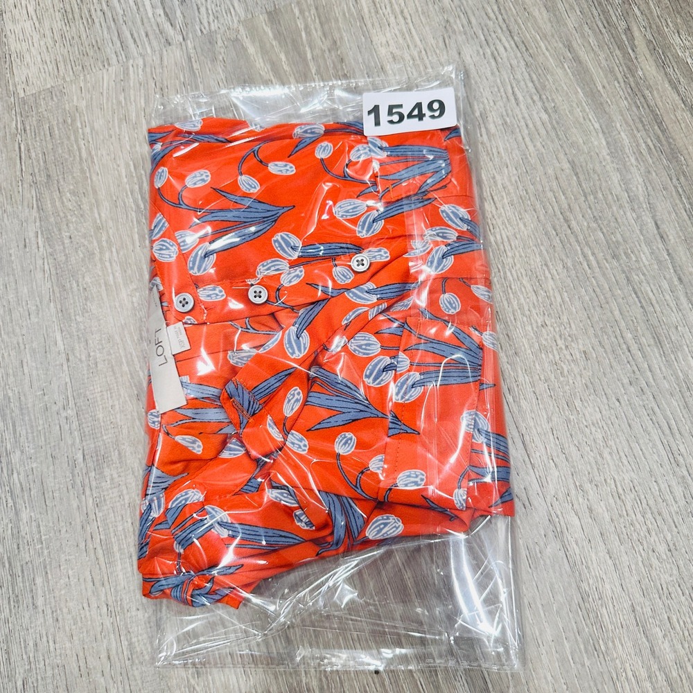 Loft Dress Petites XS Orange Floral Tulip Shirt Dress Long Sleeve Tie Waist XSP - Picture 16 of 16
